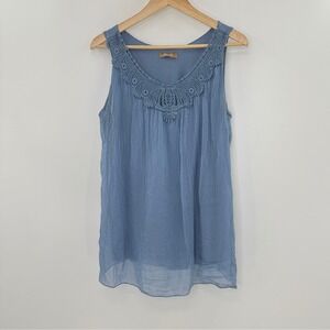 CARLA CONTI Blue Crochet Neck Sleeveless Tank Top Women's Size M